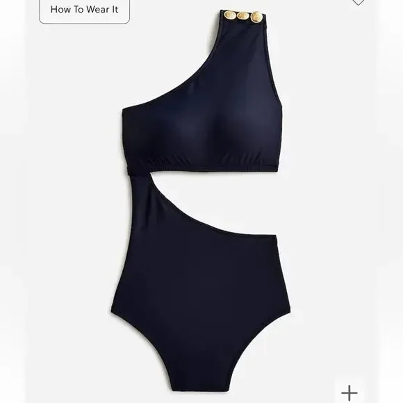 J. Crew Cut Out Full Coverage One Piece Swimsuit with Buttons Navy Size 22 - Picture 11 of 11